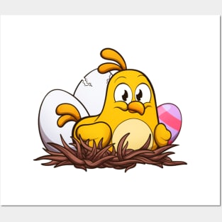 Cute Little Easter Chick In Nest Posters and Art